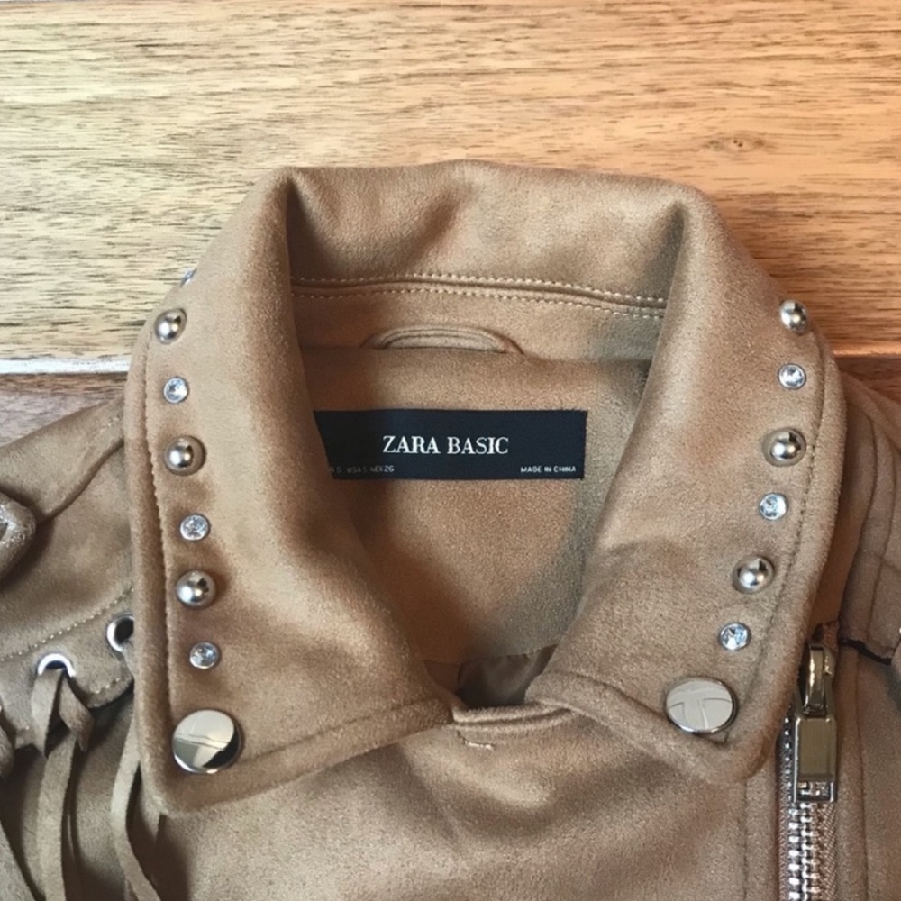 Zara Faux Suede Fringe Biker Jacket Stud Detail small EUC - Picture 8 of 16